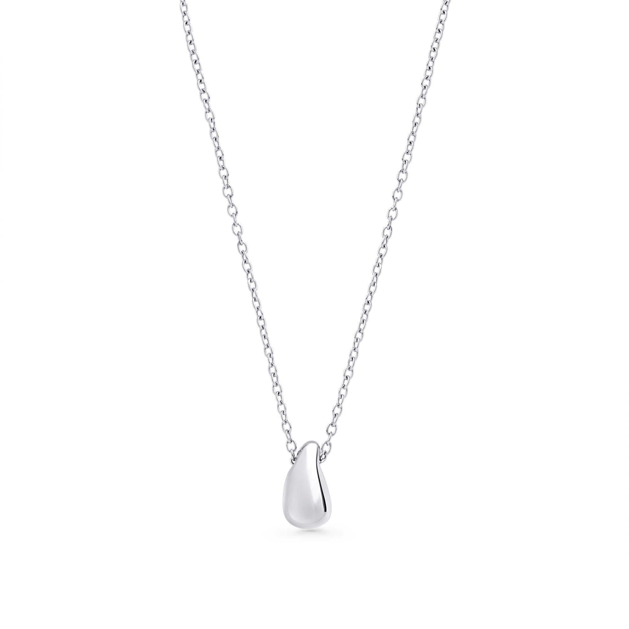 Safe for skin silver stainless steel mini puffy tear drop pendant necklace MIAJWL