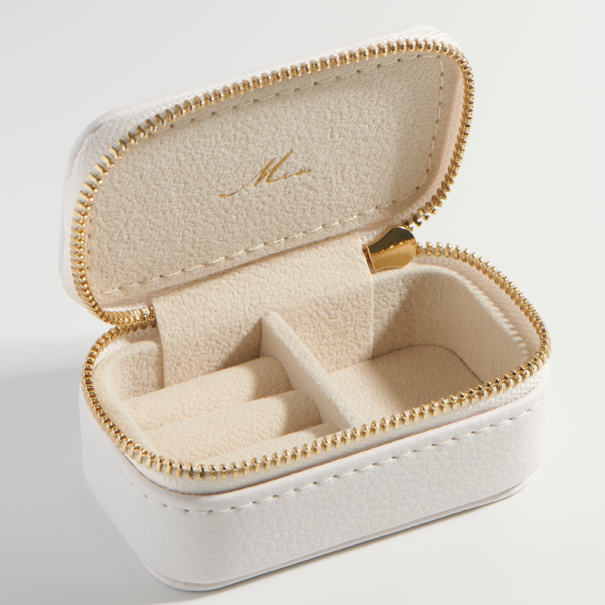 Mini pochette de voyage rectangle pour bijoux cuir végétalien blanc MIAJWL