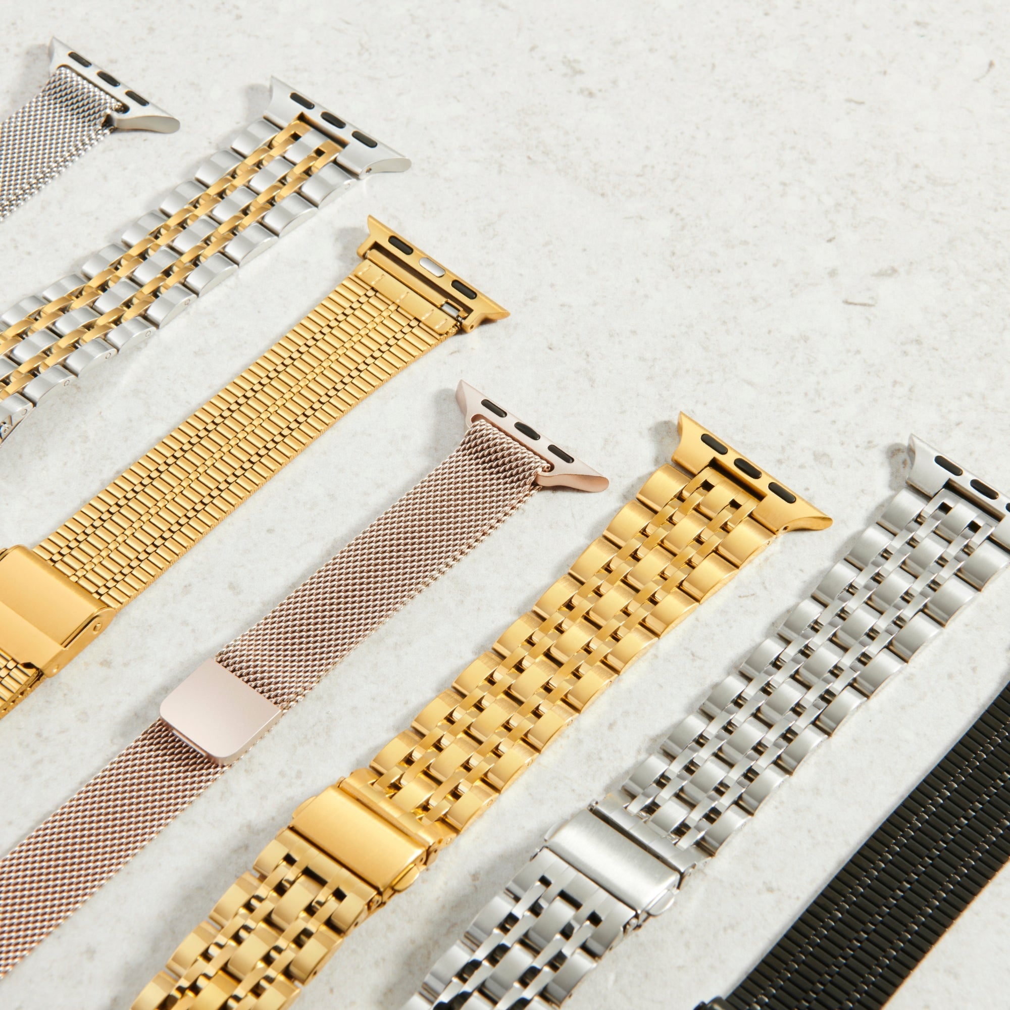 Stainless steel apple watch band silver gold black bracelet montre intelligente acier inoxydable argent or noir MIAJWL