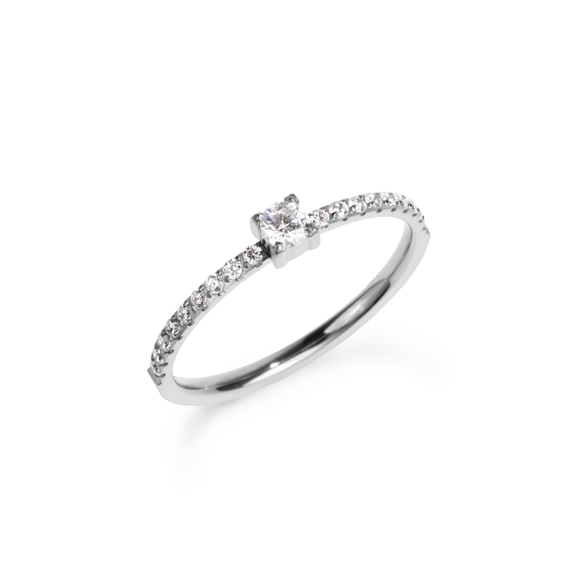 half eternity waterproof sustainable steel engagement ring with one big stone MIAJWL Bague de fiançailles semi-éternité acier inoxydable durable à l'épreuve de l'eau avec grosse pierre Mia Bijoux